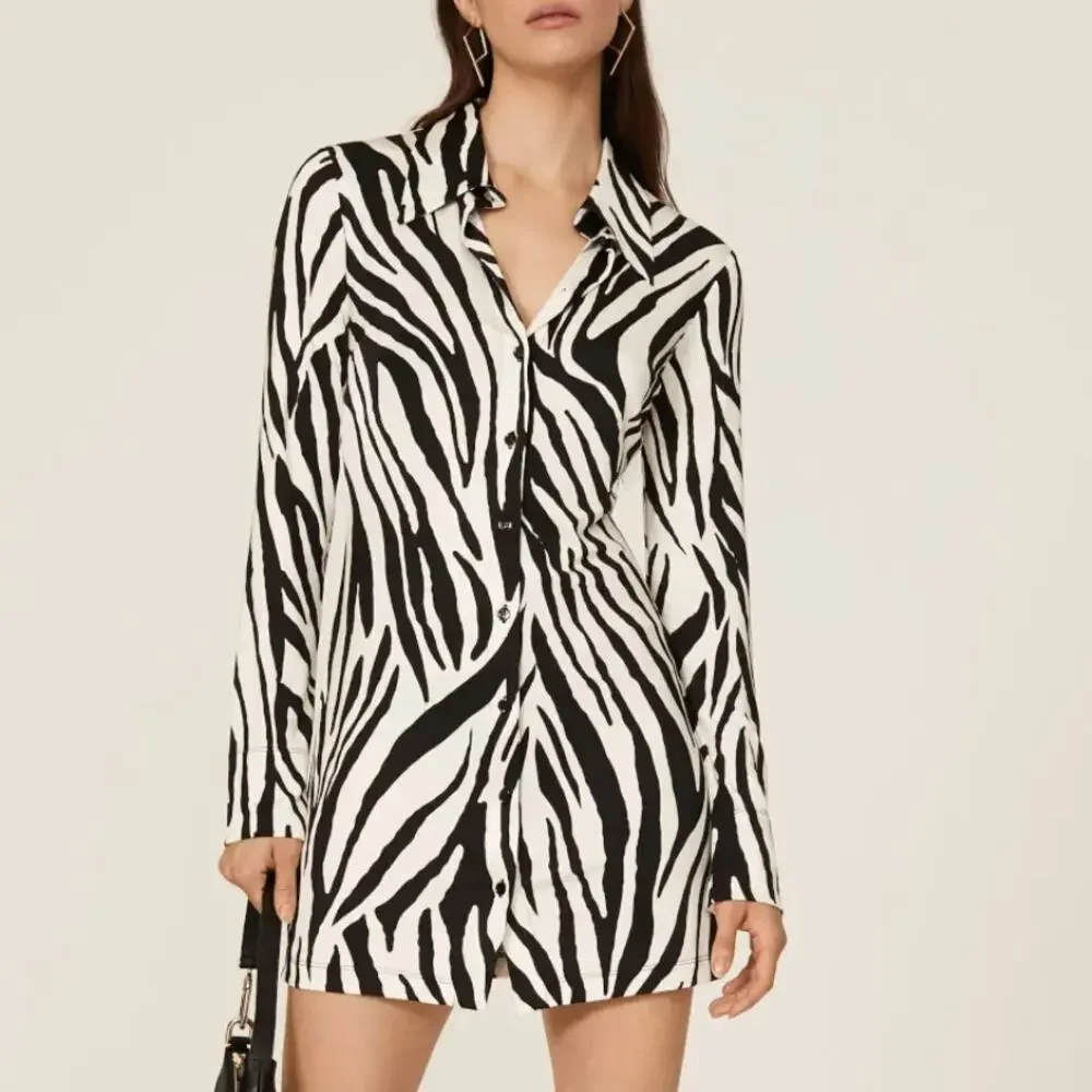 The Andamane Zebra Mini Shirt Dress MEDIUM Career Office Designer Italian $510 - Picture 1 of 12